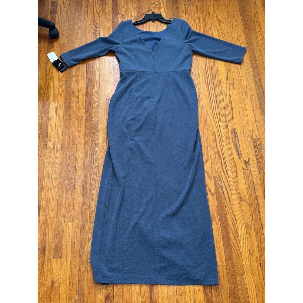 Adrianna Papell Steel Blue Metallic Knit Covered Gown NWT Size 12 AP1E209543